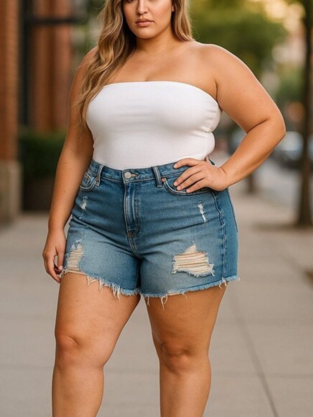SOFIA VERGARA High Waisted Jean Shorts 16 Chi Distressed Frayed Plus Denim Short - Picture 9 of 9